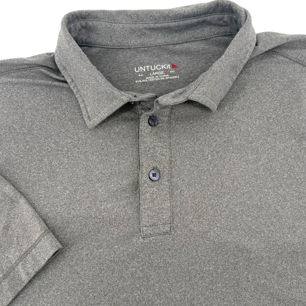 UNTUCKit Clavidor Mens Large Gray Heather Performance Polo Shirt 31436 Regular